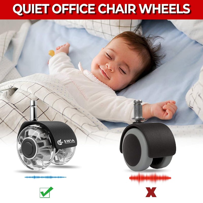 SWIA Premium 2 Inch Office Chair Caster Wheels (Set of 5) - Heavy-Duty, Smooth Rolling, Safe for All Floors, Silent and Durable Replacement for Home and Office Chairs - Image 4